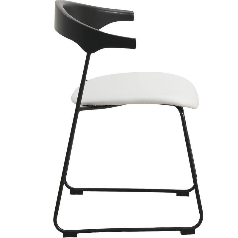 LeisureMod Lyra Collection Modern Chair in Black Back and White Seat Side View.