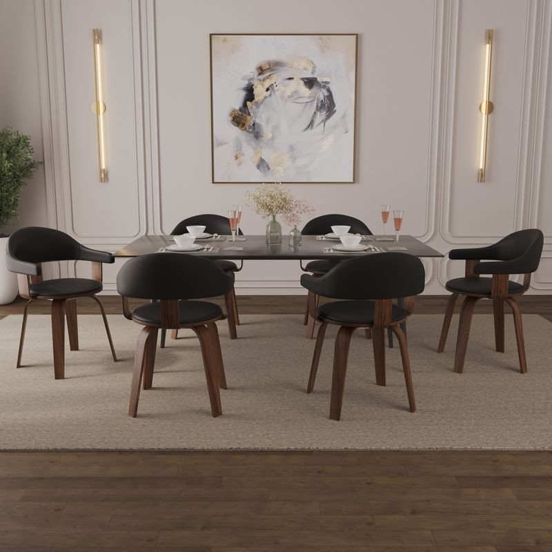 Modern Wooden Dining Chair with Walnut Color Frame in Black from the Brivo Collection at Table.
