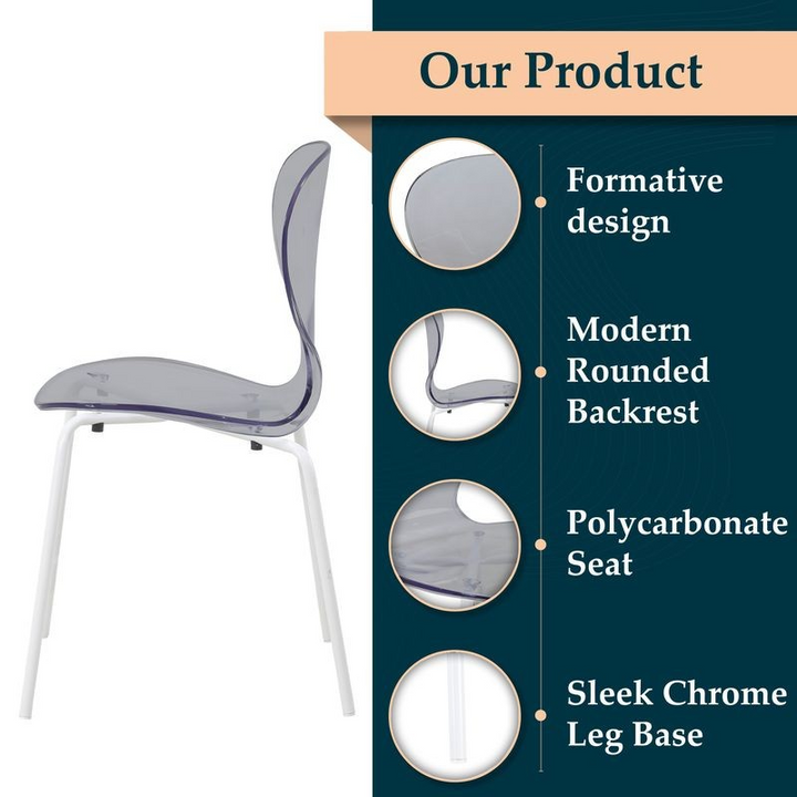 Chair with features listed on a blue background.