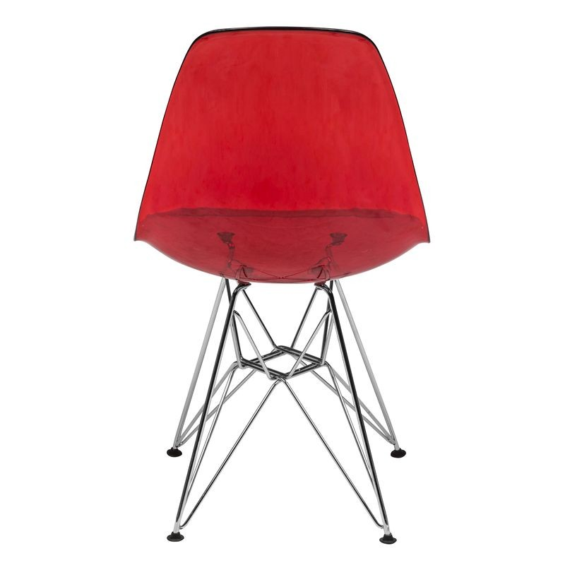 LeisureMod Cresco Molded Eiffel Side Chair Transparent Red Back View.