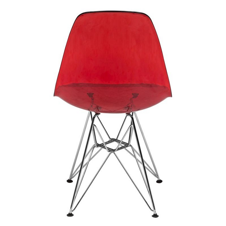 LeisureMod Cresco Molded Eiffel Side Chair Transparent Red Back View.