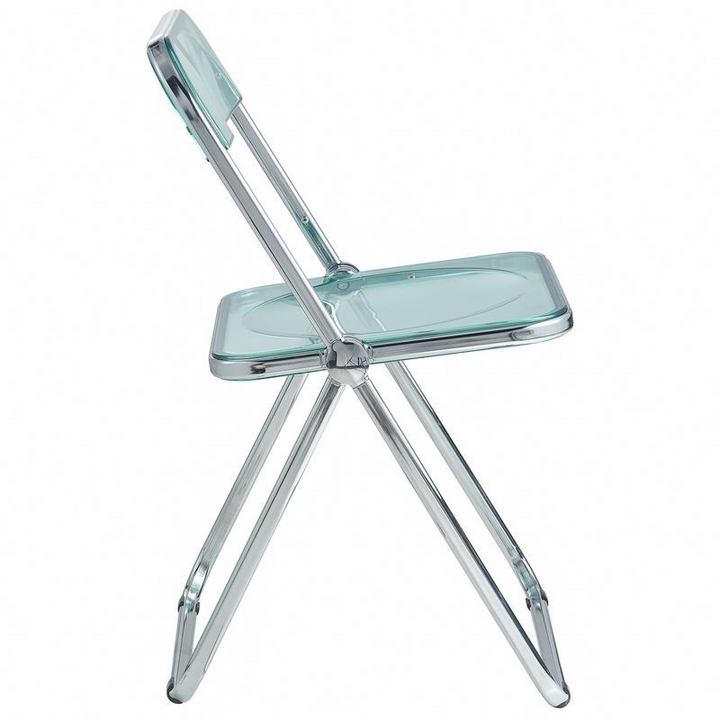 LeisureMod Lawrence Acrylic Folding Chair with Metal Frame Side View.