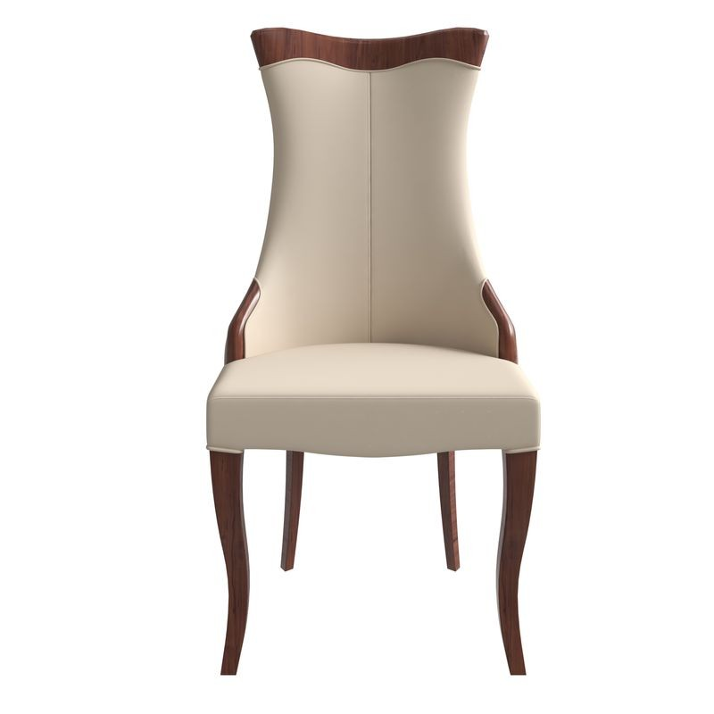 LeisureMod Novara Collection Modern Wooden Dining Chair in Light Toupe Front View.