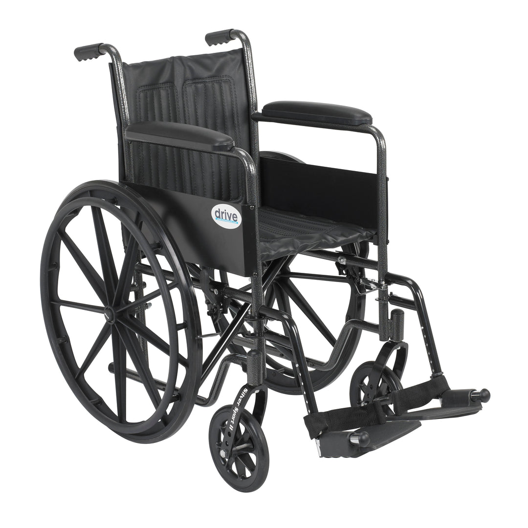 Silver Sport 2 Wheelchair, Non-Removable Fixed Arms, Swing Away Footrests, 18" Seat