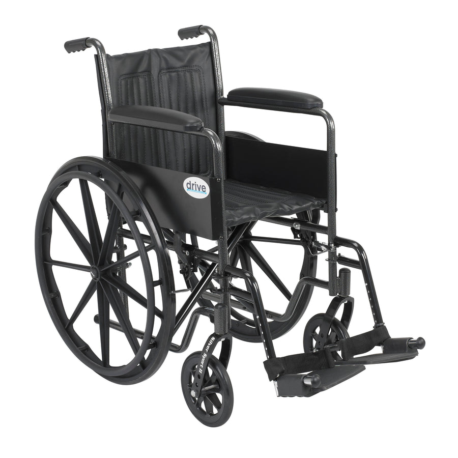 Silver Sport 2 Wheelchair, Non-Removable Fixed Arms, Swing Away Footrests, 18" Seat
