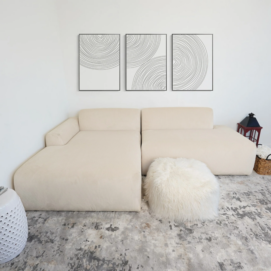 Mar Sectional Cream Corduroy Sofa (Left Facing) Front View.