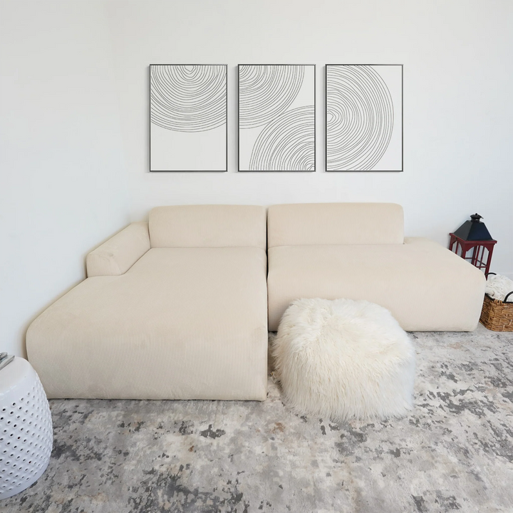 Mar Sectional Cream Corduroy Sofa (Left Facing) Front View.