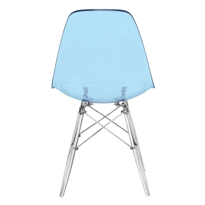 LeisureMod Dover Molded Side Chair with Acrylic Base Transparent Blue Back View.