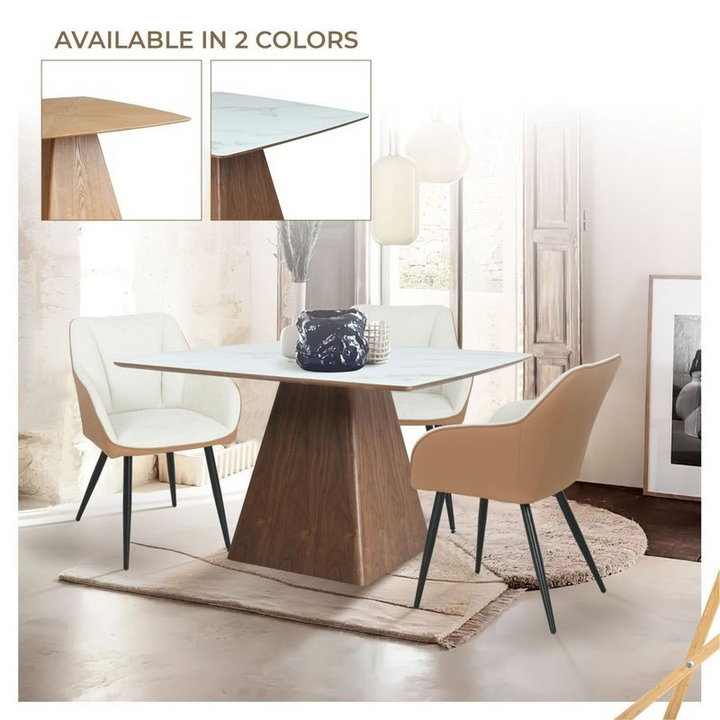 LeisureMod Zephry Collection Modern Dining Wooden Square Dining Table Walnut with Marbled Top Colors.