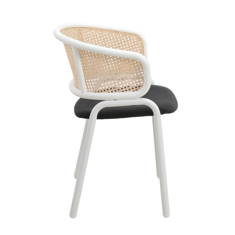 Leisuremod Ervilla Modern Dining Chair with White Powder Coated Steel Legs and Wicker Back Black Side View.