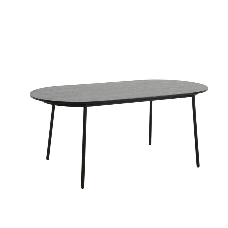 LeisureMod Tule Modern 71" Oval Dining Table with MDF Top and Black Steel Legs in Black