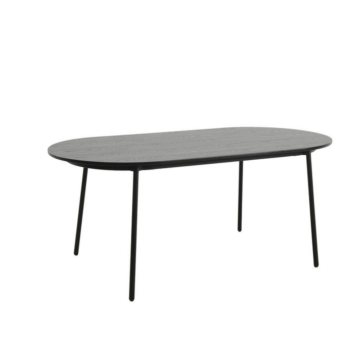 LeisureMod Tule Modern 71" Oval Dining Table with MDF Top and Black Steel Legs in Black