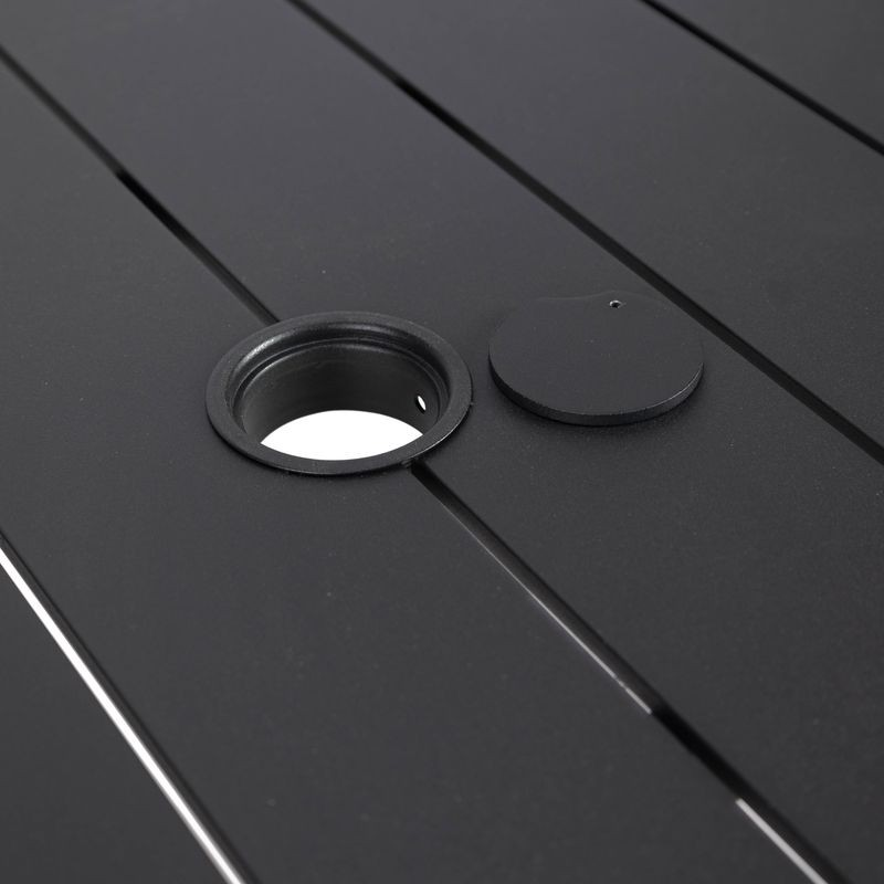 Leisuremod Chelsea Aluminum Outdoor 63" Dining Table in Black Opened.
