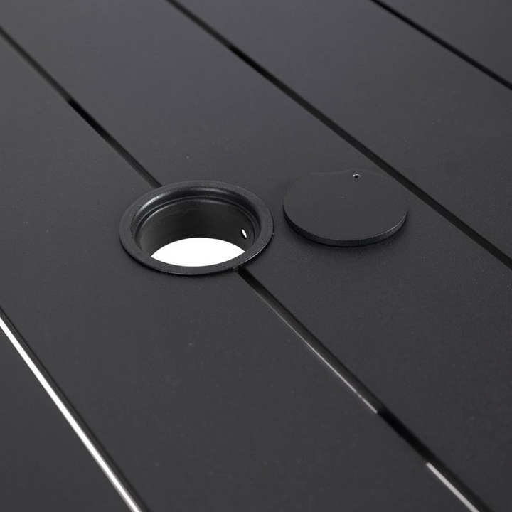 Leisuremod Chelsea Aluminum Outdoor 63" Dining Table in Black Opened.