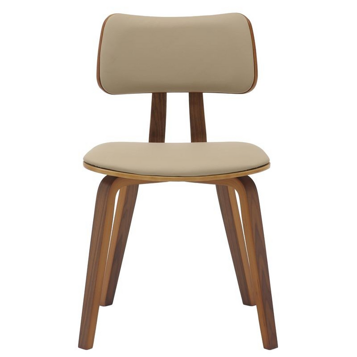 Modern Wooden Dining Chair with Walnut Color Frame in Light Brown in the Clivo Collection Front View.