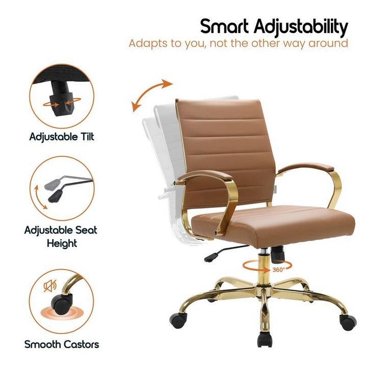 Brown office chair with adjustable features on a white background.