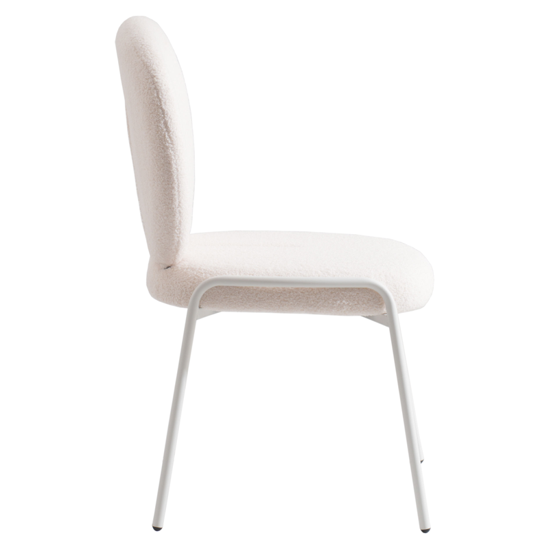 LeisureMod Mid-Century Modern Boucle Dining Chair with White Frame, White