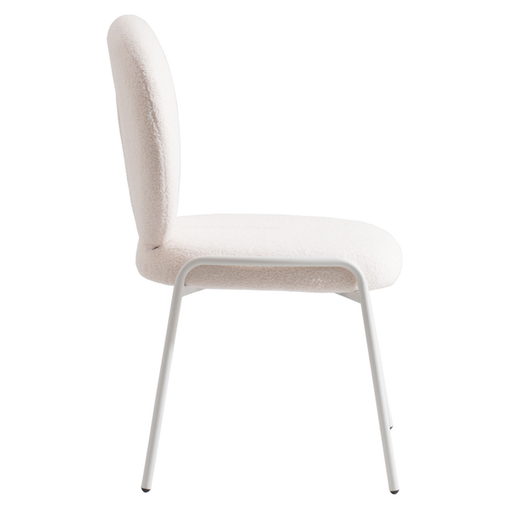 LeisureMod Mid-Century Modern Boucle Dining Chair with White Frame, White