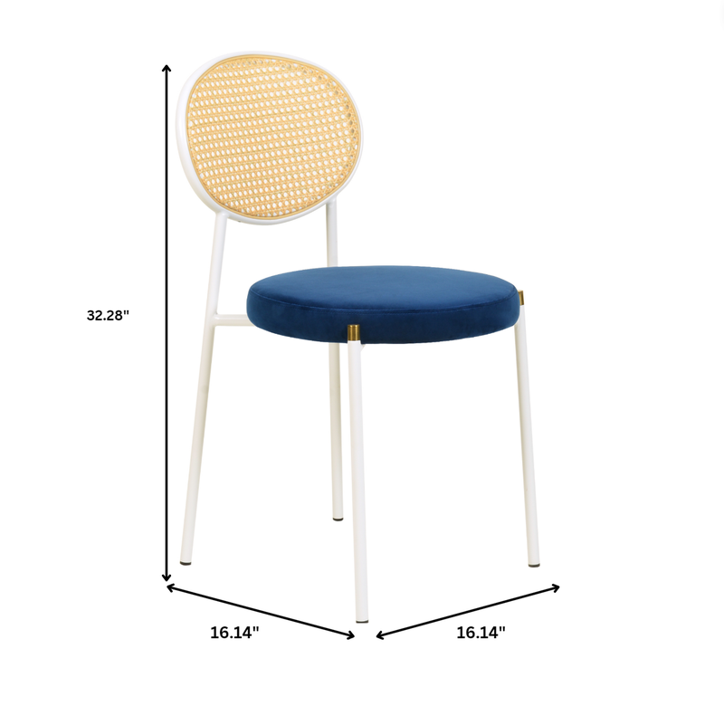 Chair with blue seat and yellow backrest, dimensions shown.