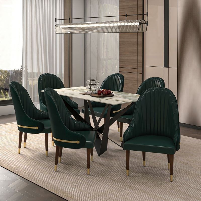 Leisuremod Elara Collection Wooden Dining Chair in Two-Tone Green at Table.
