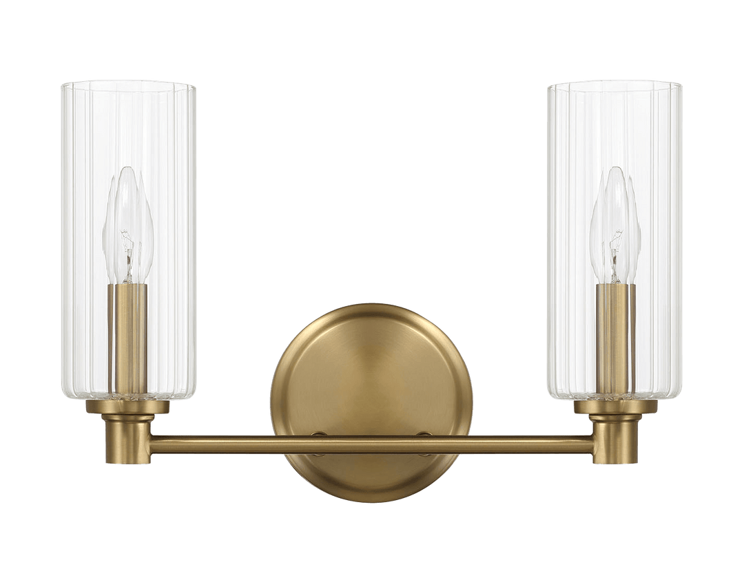 Regal Double Light Vanity With Clear Ribbed Glass - Satin Brass