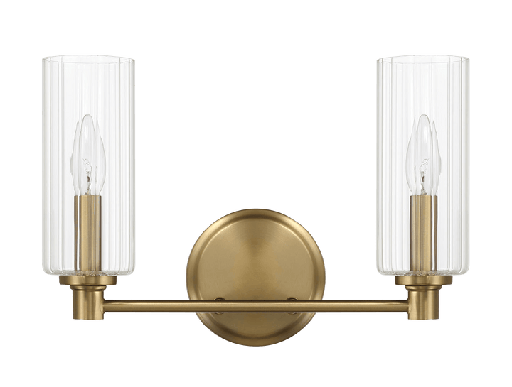 Regal Double Light Vanity With Clear Ribbed Glass - Satin Brass