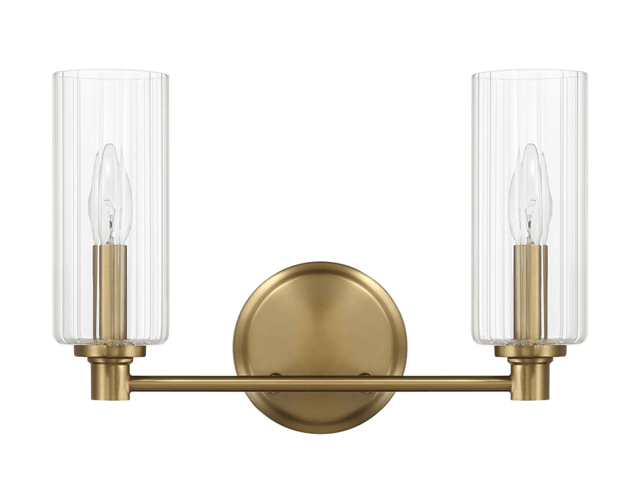 Regal Double Light Vanity With Clear Ribbed Glass - Satin Brass