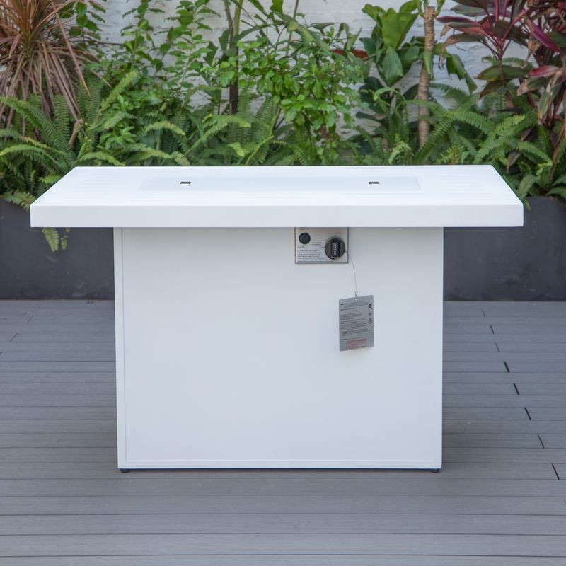LeisureMod Chelsea Patio Modern Aluminum Propane Fire Pit Table White Picture.