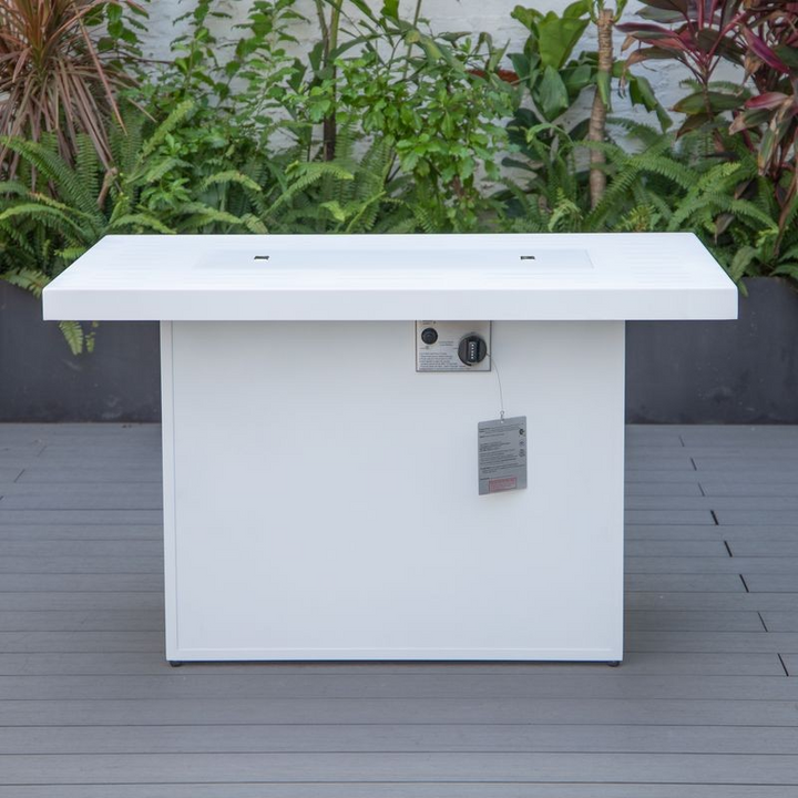 LeisureMod Chelsea Patio Modern Aluminum Propane Fire Pit Table White Picture.