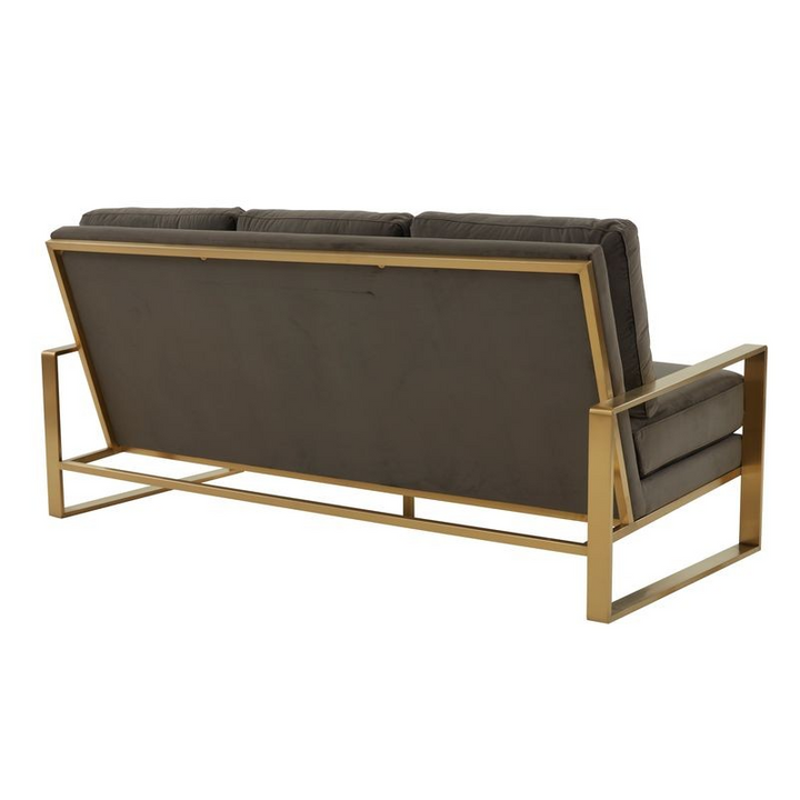 LeisureMod Jefferson Contemporary Modern Design Velvet Sofa with Gold Frame Dark Grey Back View.