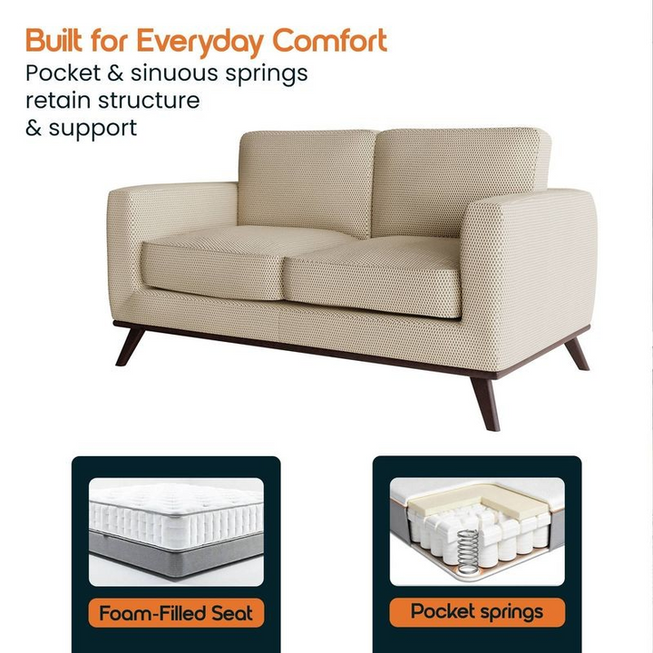 LeisureMod Chester Modern Faux Leather Loveseat in Beige Mesh