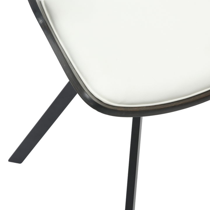 LeisureMod Wooden Dining Chair Modern style Nymia Collection Walnut Glazed Color in White Closeup.