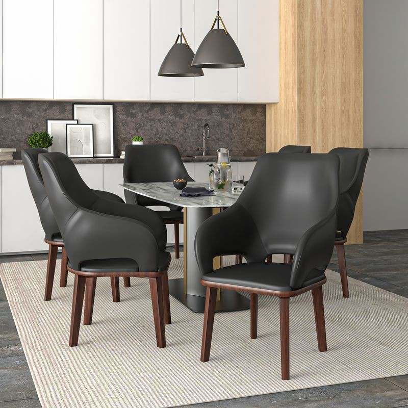 LeisureMod Vivara Collection Modern Dining Chair in Dark Grey at Table.