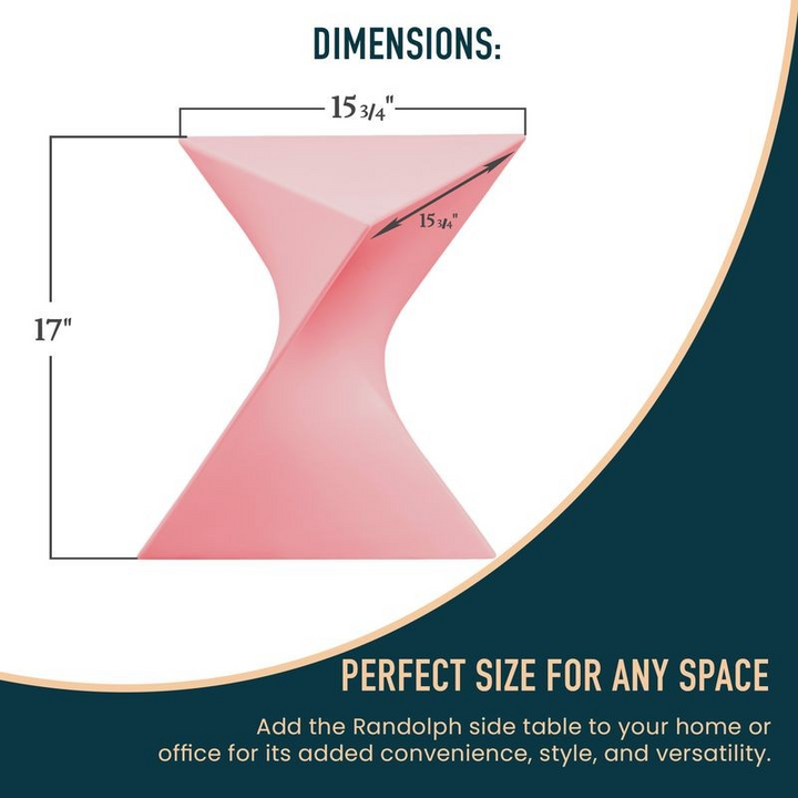 Dimensions of a side table with text indicating its perfect size for any space.