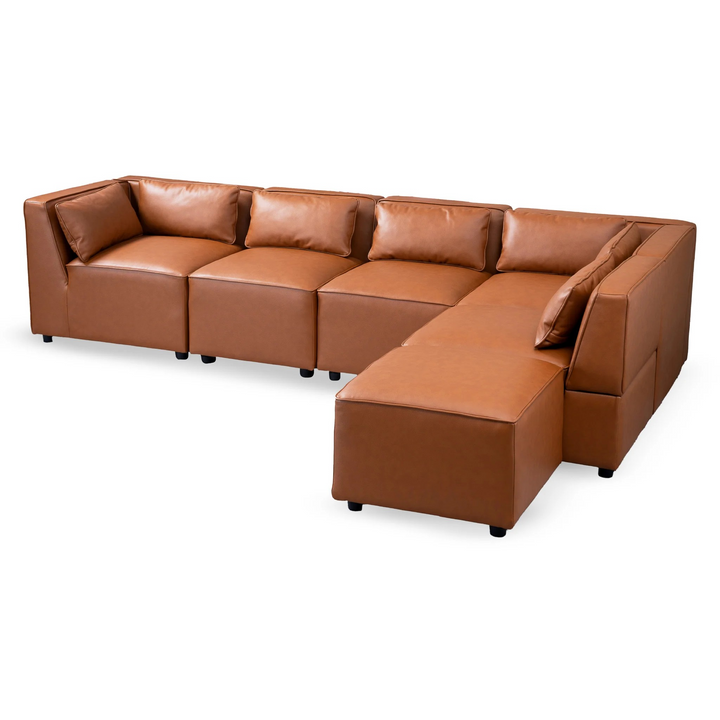 Wexford Cognac Vegan Leather Modular Sofa Image.
