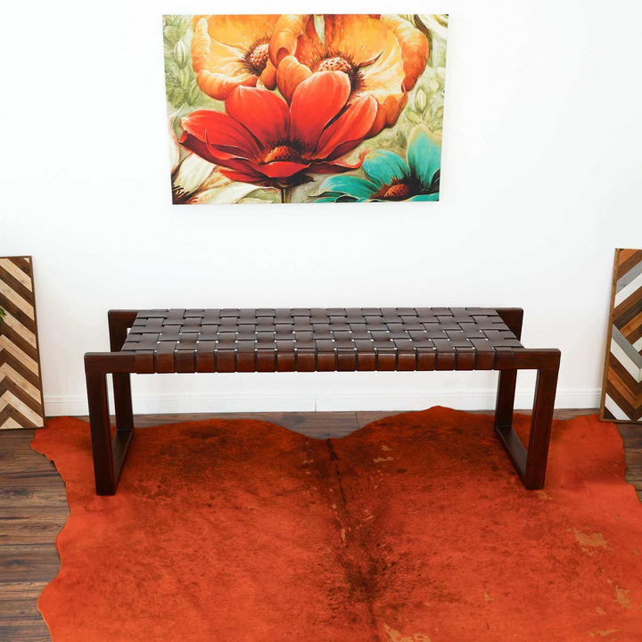 Christina Tan Leather Bench Front View.
