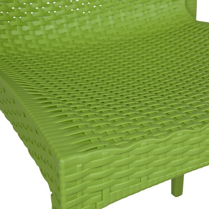 LeisureMod Weave Mace Indoor/Outdoor Dining Chair (Armless) Green Closeup.
