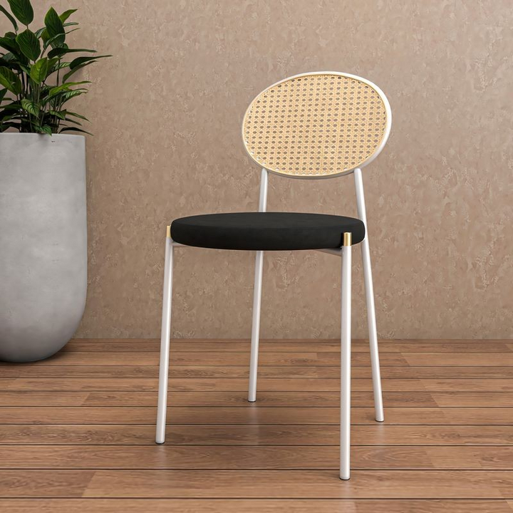LeisureMod Euston Collection Modern Dining Chair White Frame in Black Set of 2 with Background.
