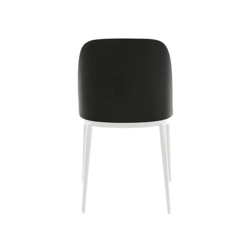 LeisureMod Tule Mid-Century Modern Dining Side Chair with Velvet Seat and White Powder-Coated Steel Frame Black/Platinum Blue Back Photo.