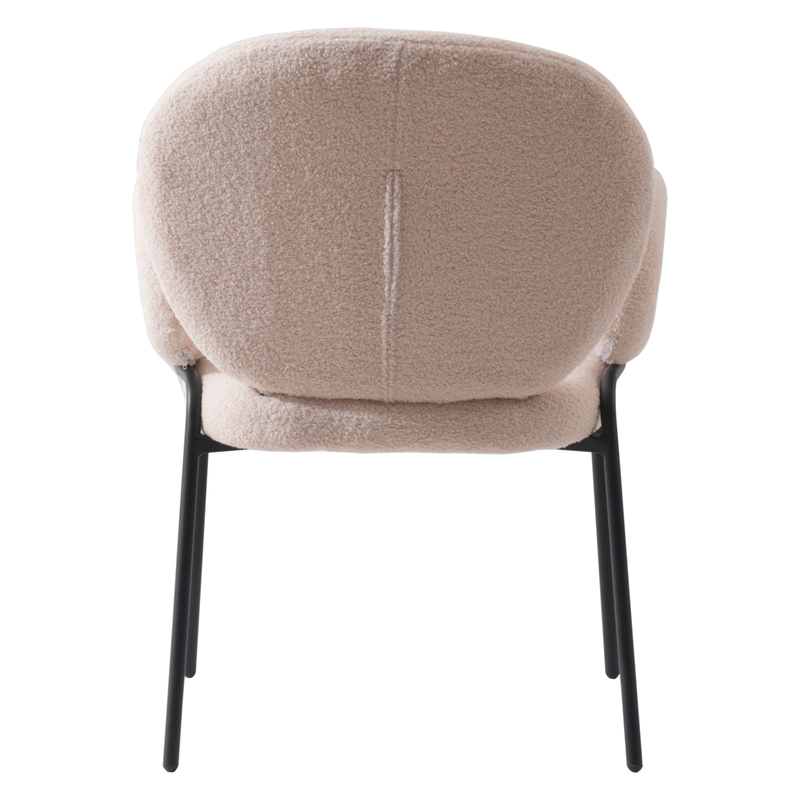 Leisuremod Celestial Series Boucle Dining Black Frame Armchair with Beige Fabric Back Photo.