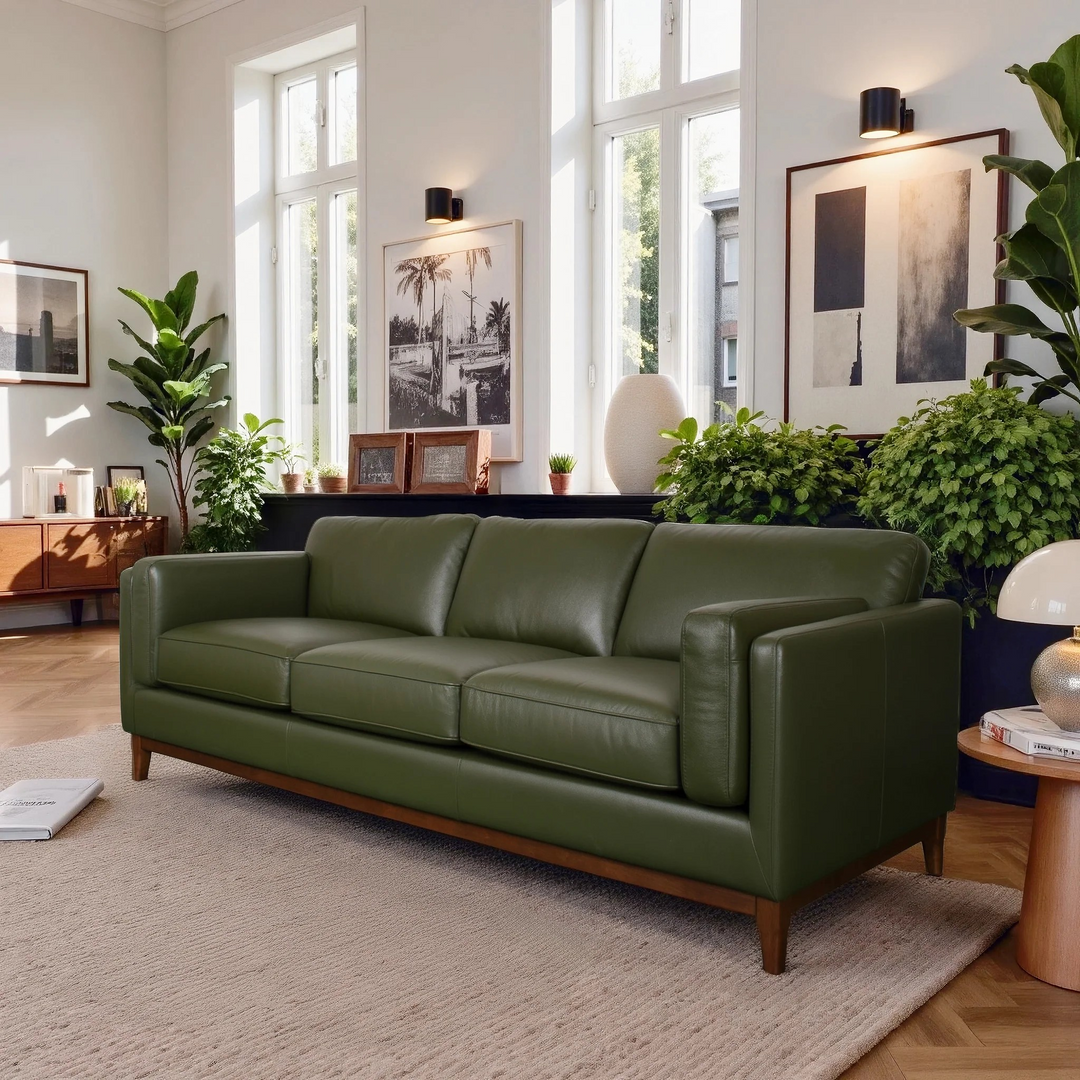 Raleigh Sustainable FSC Wood 3-Seater Top Grain Leather Sofa Left Angle.