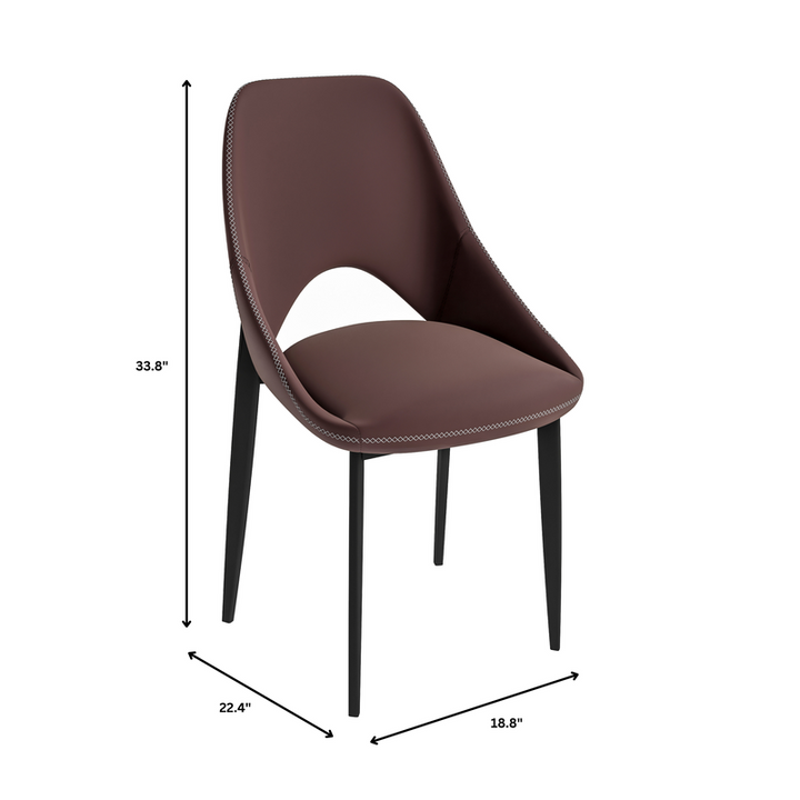 Brown chair with dimensions indicated on a white background.
