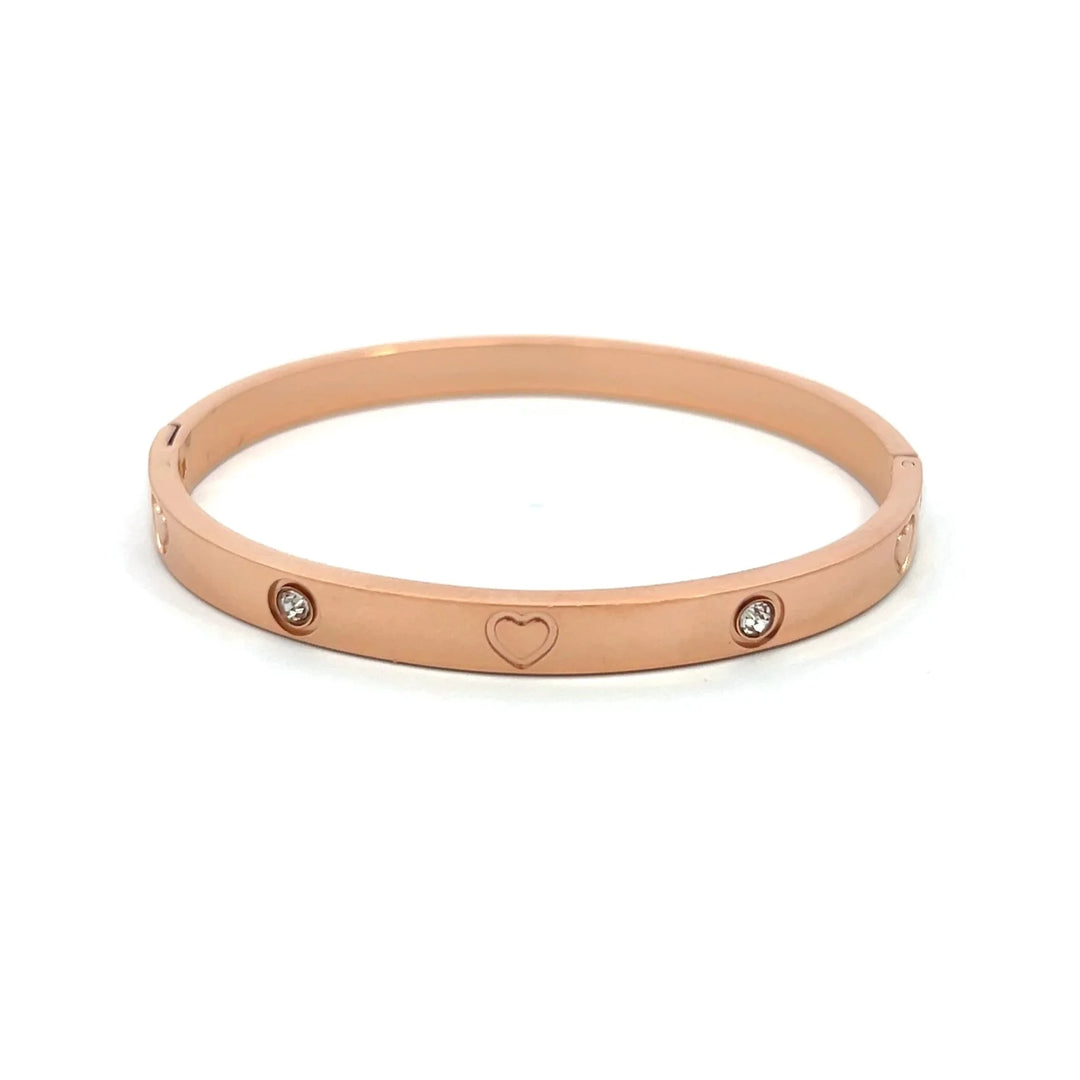 Heart Bangle Bracelet Stainless Steel - 18K Gold Plated Stacked Bangle