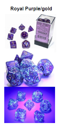 Borealis Royal Purple/gold 7-Dice / 16mm / 12mm /30mm Luminary