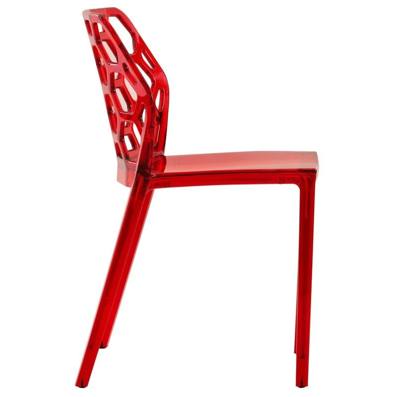 LeisureMod Modern Dynamic Dining Chair Transparent Red Side View.