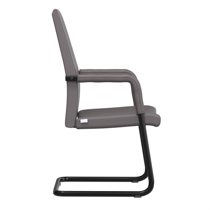 LeisureMod Evander Office Guest Chair in Grey Leather Side View.