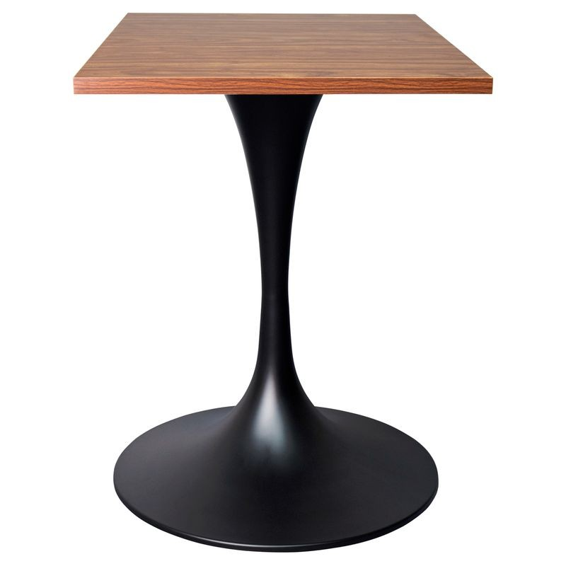 LeisureMod Verve Collection 24 Square Dining Table, Black Base with Cognac Brown MDF Top