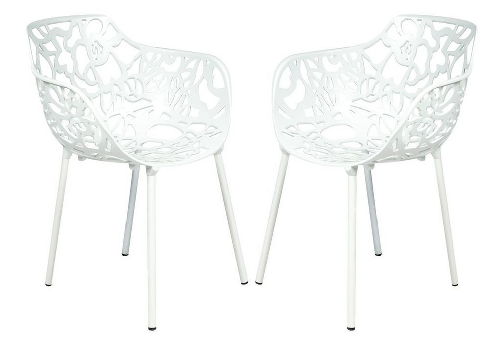 LeisureMod Modern Devon Aluminum Armchair, Set of 2 White Together.