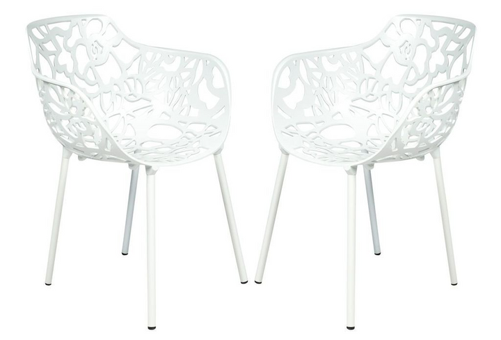 LeisureMod Modern Devon Aluminum Armchair, Set of 2 White Together.