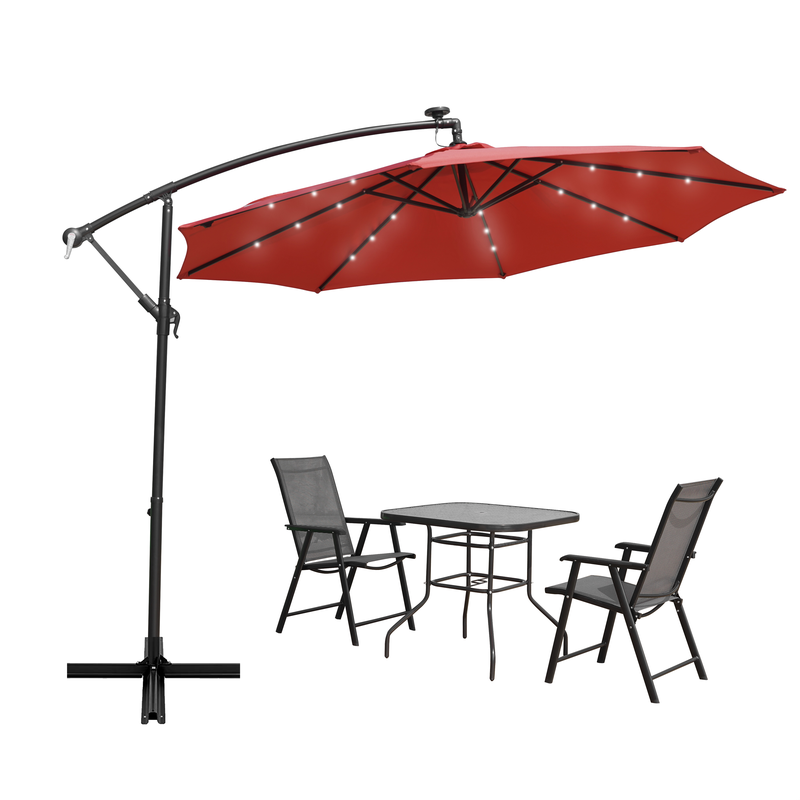 LeisureMod Willry Modern Outdoor 10 Ft Offset Cantilever Hanging Patio Umbrella with Solar Powered LED Red Photo.